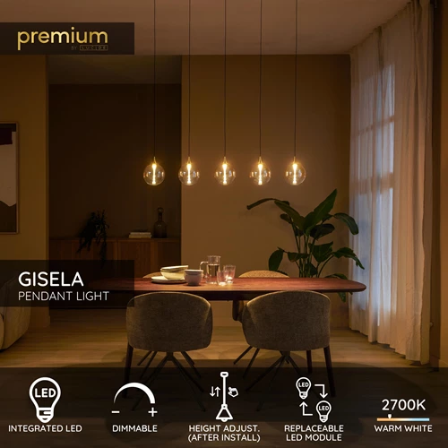 Lucide GISELA - Pendant light - LED Dim. - 5x4W 2700K - With replaceable LED module - Amber - Premium - USP